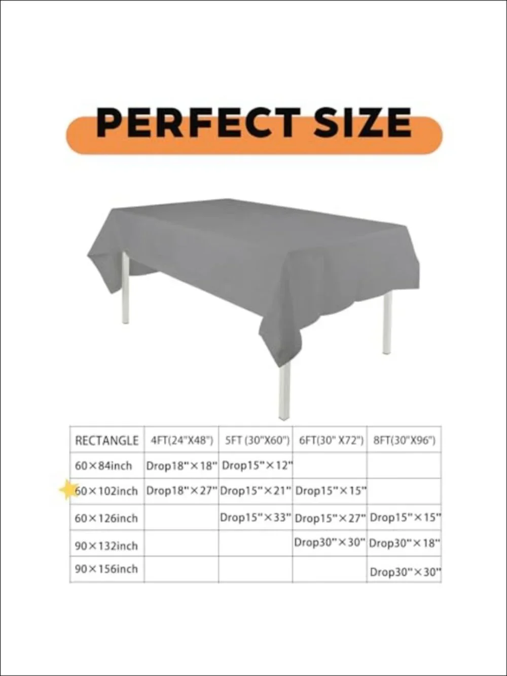 2 Pack Grey Tablecloths 60x102 Inch for 6 Feet Rectangle Tables